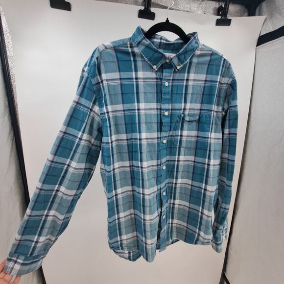 Old Navy‎ Mens Everyday Shirt XL Plaid Slim Fit Built-In Flex Long Sleeve Green - Picture 3 of 6